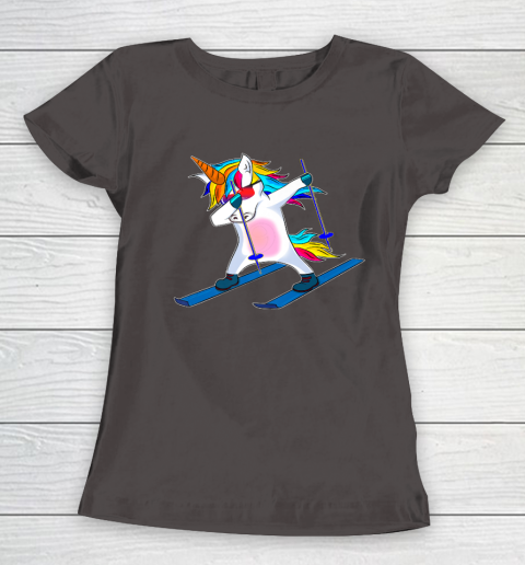 Skiing Unicorn Dabbing Funny Gift Women's T-Shirt 8