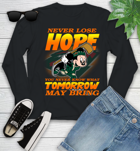 Minnesota Wild NHL Hockey ootball Mickey Disney Never Lose Hope Youth Long Sleeve