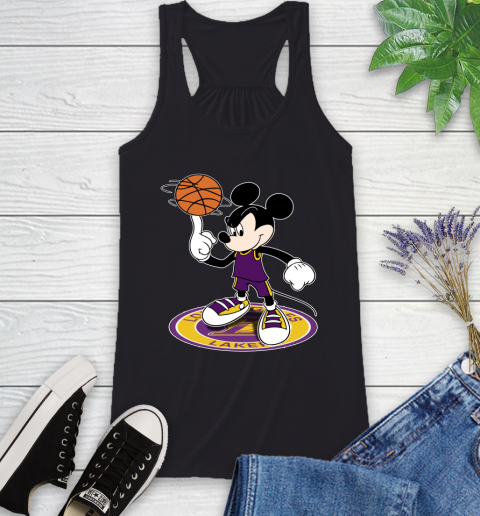 NBA Basketball Los Angeles Lakers Cheerful Mickey Disney Shirt Racerback Tank