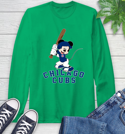 MLB Baseball Chicago Cubs Cheerful Mickey Mouse Shirt Long Sleeve T-Shirt 8