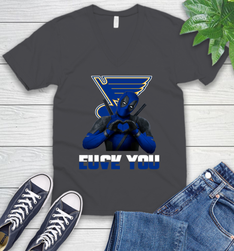 NHL St.Louis Blues Deadpool Love You Fuck You Hockey Sports V-Neck T-Shirt 4