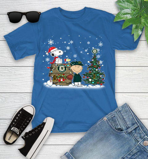 MLB Oakland Athletics Snoopy Charlie Brown Christmas Baseball Commissioner's Trophy Youth T-Shirt 12