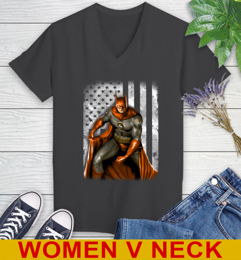 Miami Marlins MLB Baseball Batman DC American Flag Shirt Women's V-Neck T-Shirt 8