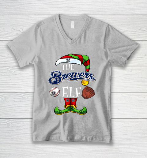 Milwaukee Brewers Christmas ELF Funny MLB V-Neck T-Shirt 3