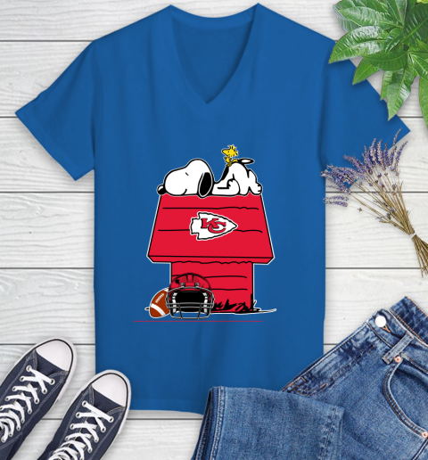Kansas City Chiefs NFL Football Snoopy Woodstock The Peanuts Movie Women's V-Neck T-Shirt 10