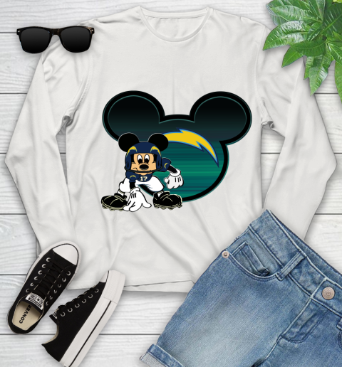 NFL Los Angeles Chargers Mickey Mouse Disney Football T Shirt Youth Long Sleeve 12