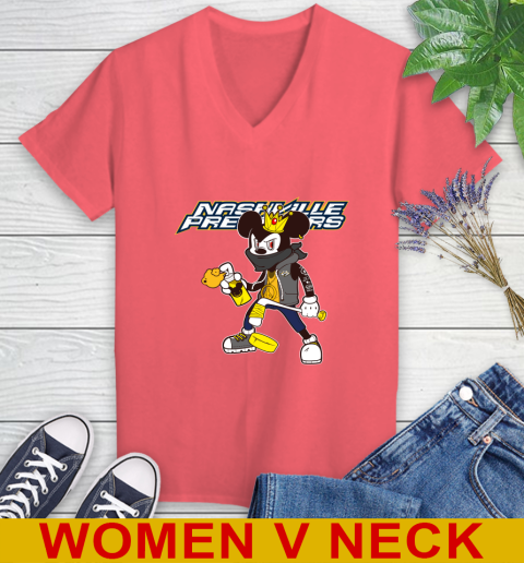 Nashville Predators NHL Hockey Mickey Peace Sign Sports Women's V-Neck T-Shirt 7