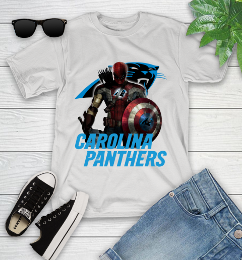 NFL Captain America Thor Spider Man Hawkeye Avengers Endgame Football Carolina Panthers Youth T-Shirt