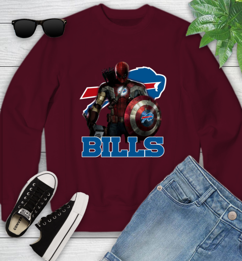 NFL Captain America Thor Spider Man Hawkeye Avengers Endgame Football Buffalo Bills Youth Sweatshirt 5