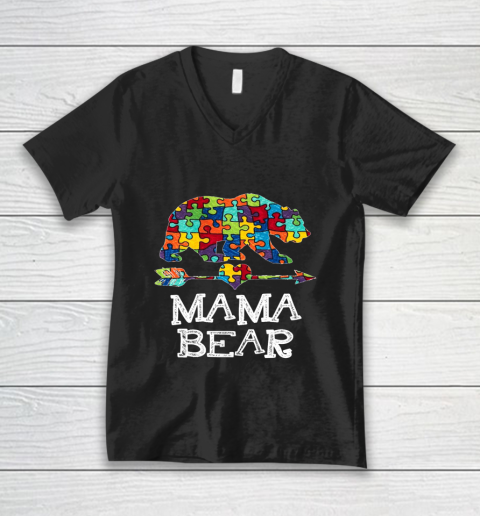Autism Mama Bear Christmas Pajama Family V-Neck T-Shirt