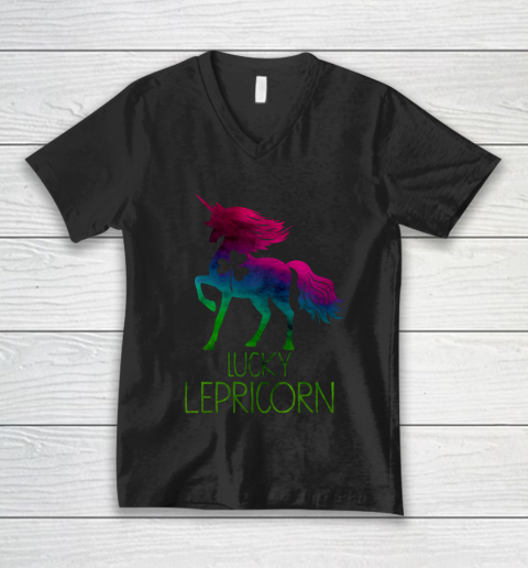 St Paddys Day Unicorn Lepricorn Shamrock Leprechaun Rainbow V-Neck T-Shirt