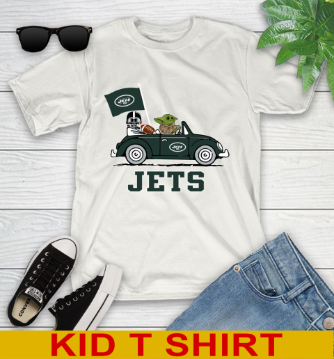 NFL Football New York Jets Darth Vader Baby Yoda Driving Star Wars Shirt Youth T-Shirt
