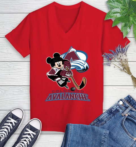NHL Colorado Avalanche Mickey Mouse Disney Hockey T Shirt Women's V-Neck T-Shirt 12