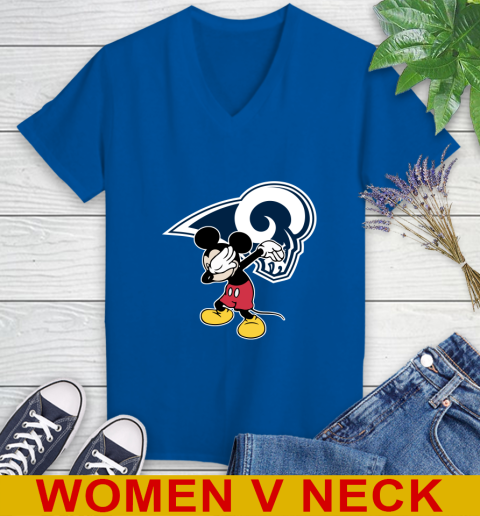 Los Angeles Rams NFL Football Dabbing Mickey Disney Sports Women's V-Neck T-Shirt 11