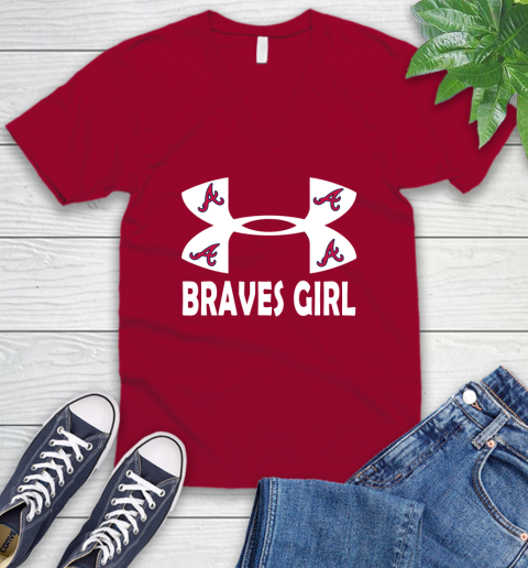 MLB Atlanta Braves Under Armour Baseball Sports V-Neck T-Shirt 7