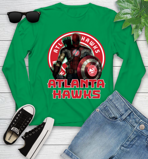 Atlanta Hawks NBA Basketball Captain America Thor Spider Man Hawkeye Avengers Youth Long Sleeve 6