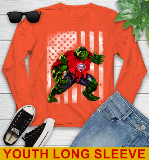 Philadelphia Phillies Hulk Marvel Avengers MLB Baseball American Flag Youth Long Sleeve 3
