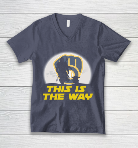 Milwaukee Brewers MLB Baseball Star Wars Yoda And Mandalorian This Is The Way V-Neck T-Shirt 7