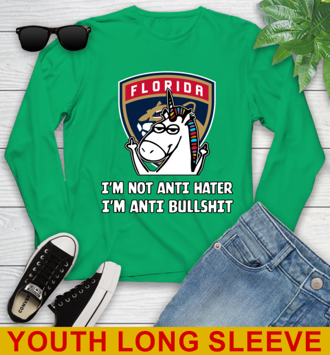 Florida Panthers NHL Hockey Unicorn I'm Not Anti Hater I'm Anti Bullshit Youth Long Sleeve 7