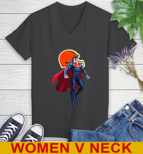 NFL Superman DC Sports Football Cleveland Browns Women's V-Neck T-Shirt 9