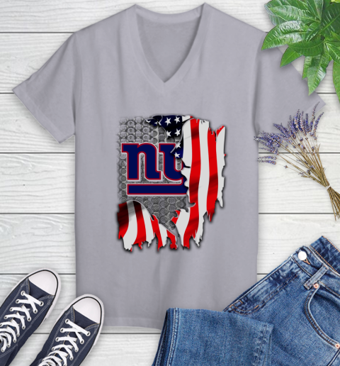 New York Giants NFL Football American Flag Women's V-Neck T-Shirt 4