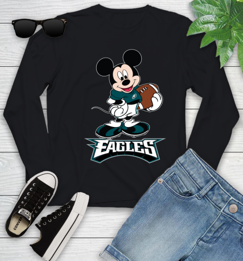 NFL Football Philadelphia Eagles Cheerful Mickey Mouse Shirt Youth Long Sleeve