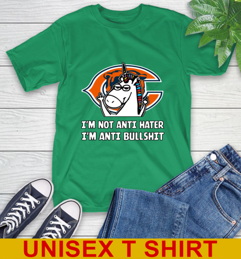Chicago Bears NFL Football Unicorn I'm Not Anti Hater I'm Anti Bullshit T-Shirt - Image 8