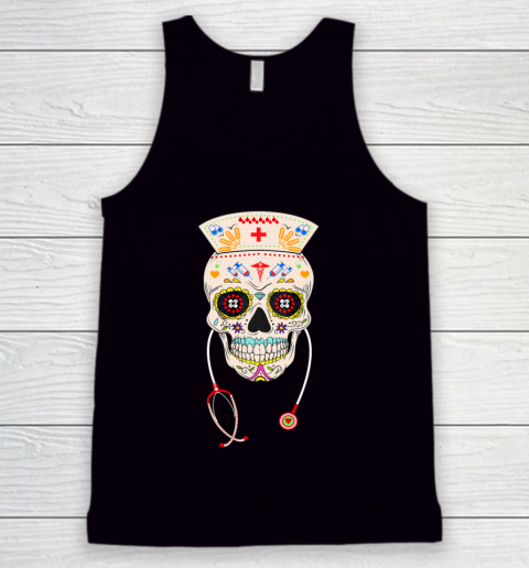 Nurse Sugar Skull Shirt Halloween Day Of The Dead Dia De Los Tank Top