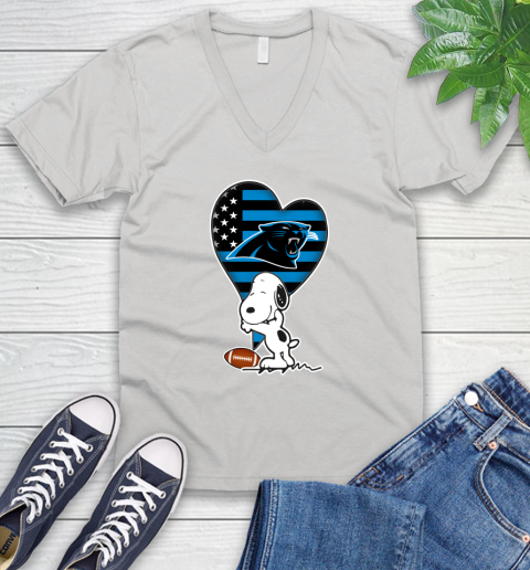 Carolina Panthers NFL Football The Peanuts Movie Adorable Snoopy V-Neck T-Shirt