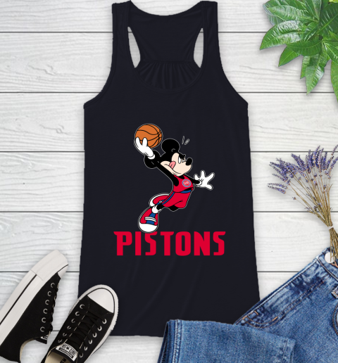 NBA Basketball Detroit Pistons Cheerful Mickey Mouse Shirt Racerback Tank 9