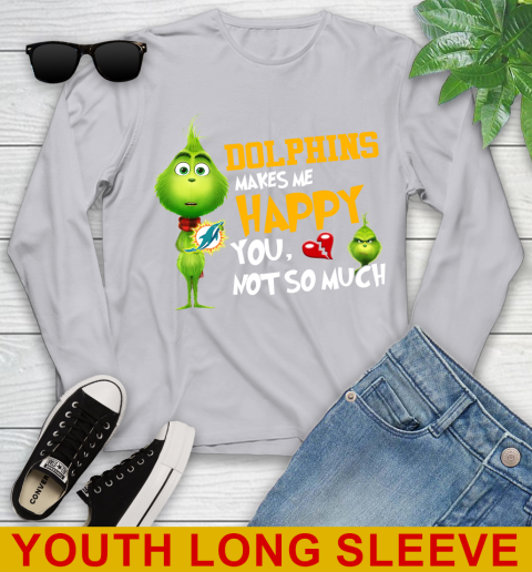 NFL Miami Dolphins Makes Me Happy You Not So Much Grinch Football Sports Youth Long Sleeve 5
