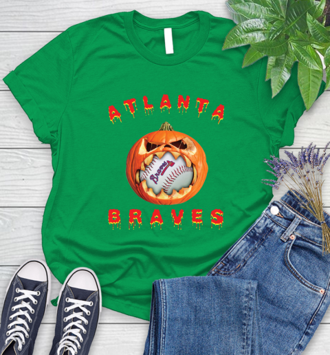 MLB Atlanta Braves Halloween Pumpkin Baseball Sports Women's T-Shirt 6