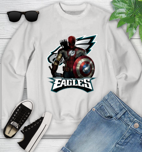 NFL Captain America Thor Spider Man Hawkeye Avengers Endgame Football Philadelphia Eagles Youth Sweatshirt