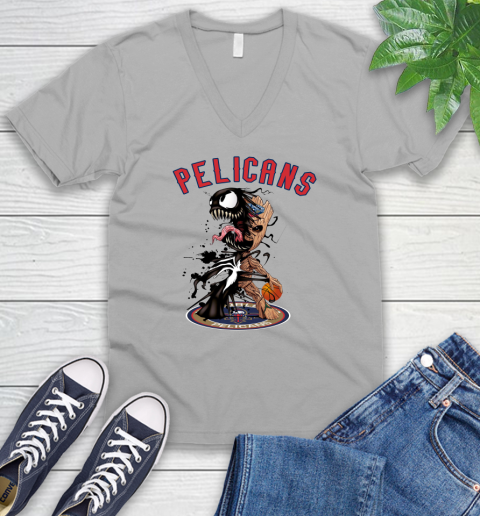 NBA New Orleans Pelicans Basketball Venom Groot Guardians Of The Galaxy V-Neck T-Shirt 4