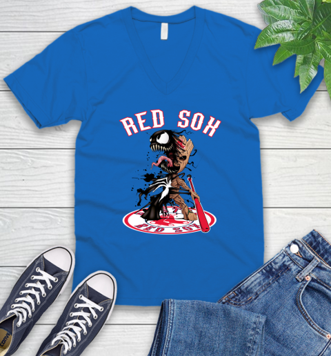 MLB Boston Red Sox Baseball Venom Groot Guardians Of The Galaxy V-Neck T-Shirt 6