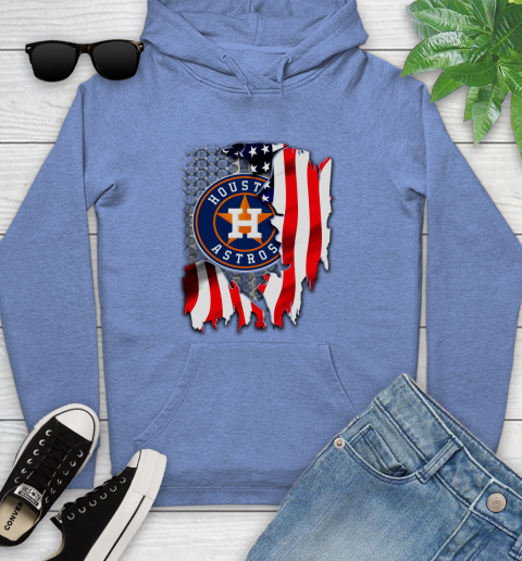 Houston Astros MLB Baseball American Flag Youth Hoodie 13