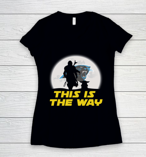 Carolina Panthers NFL Football Star Wars Yoda And Mandalorian This Is The Way Women's V-Neck T-Shirt