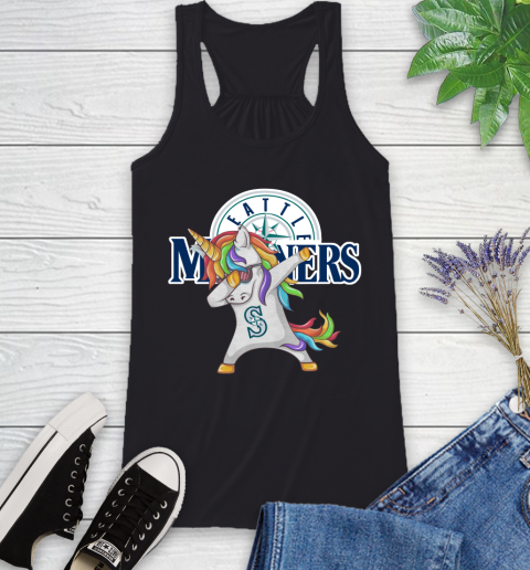 Seattle Mariners MLB Baseball Funny Unicorn Dabbing Sports Racerback Tank 2