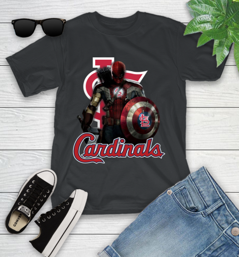 MLB Captain America Thor Spider Man Hawkeye Avengers Endgame Baseball St.Louis Cardinals Youth T-Shirt 2