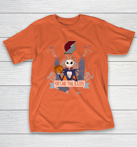 NBA Portland Trail Blazers Basketball Jack Skellington Halloween T-Shirt 4