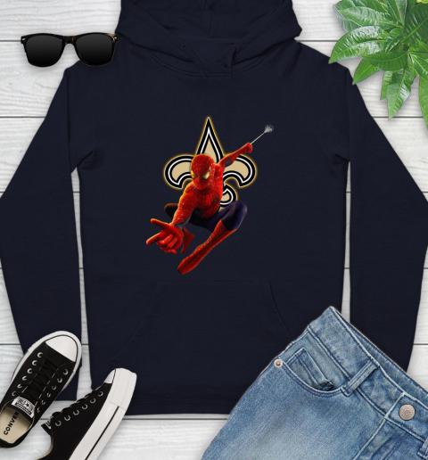 NFL Spider Man Avengers Endgame Football New Orleans Saints Youth Hoodie 4