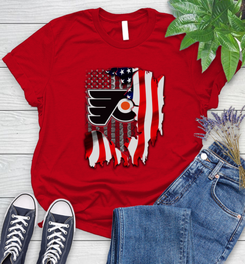 Philadelphia Flyers NHL Hockey American Flag Women's T-Shirt 13