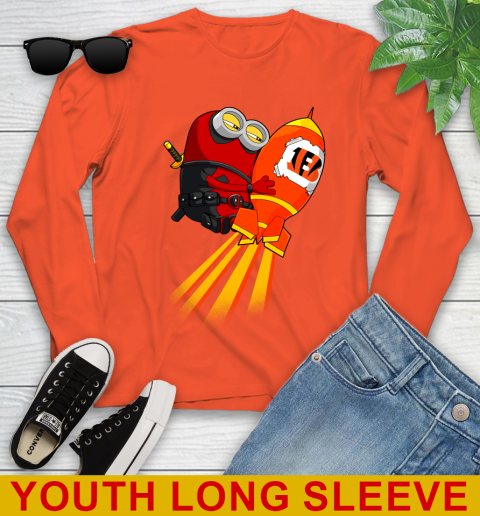 NFL Football Cincinnati Bengals Deadpool Minion Marvel Shirt Youth Long Sleeve 3
