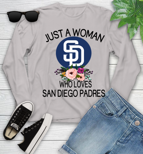 MLB Just A Woman Who Loves San Diego Padres Baseball Sports Youth Long Sleeve 9