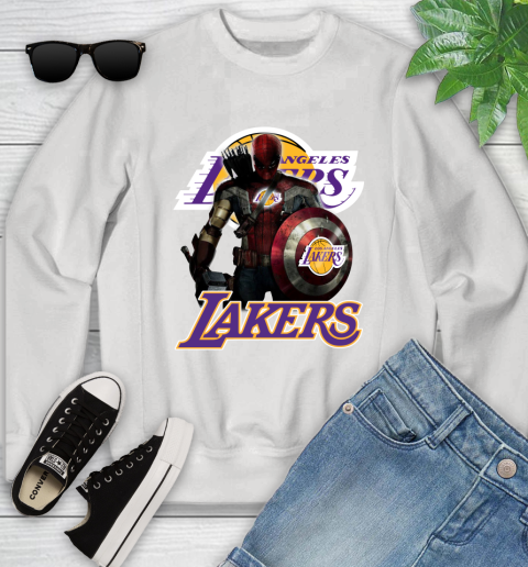 Los Angeles Lakers NBA Basketball Captain America Thor Spider Man Hawkeye Avengers Youth Sweatshirt