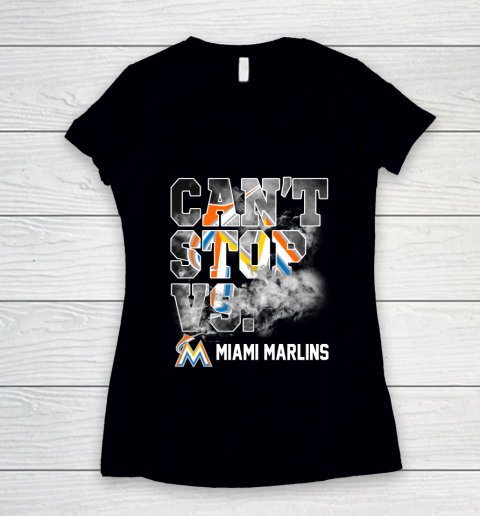 MLB Miami Marlins Baseball Can't Stop Vs Marlins Women's V-Neck T-Shirt