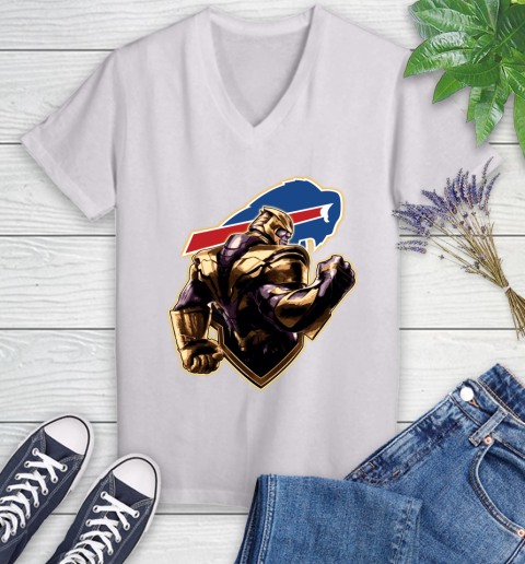 NFL Thanos Avengers Endgame Football Sports Buffalo Bills Women's V-Neck T-Shirt