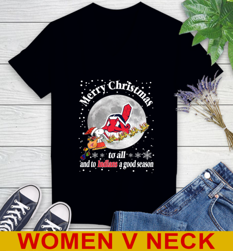 Cleveland Indians Merry Christmas To All And To Indians A Good Season MLB Baseball Sports Women's V-Neck T-Shirt