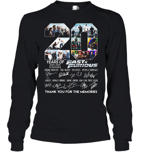 20 Years Of 2001 2021 Fast And Furious Thank You For The Memories Youth Long Sleeve