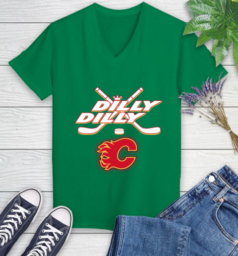 NHL Calgary Flames Dilly Dilly Hockey Sports Women's V-Neck T-Shirt 5